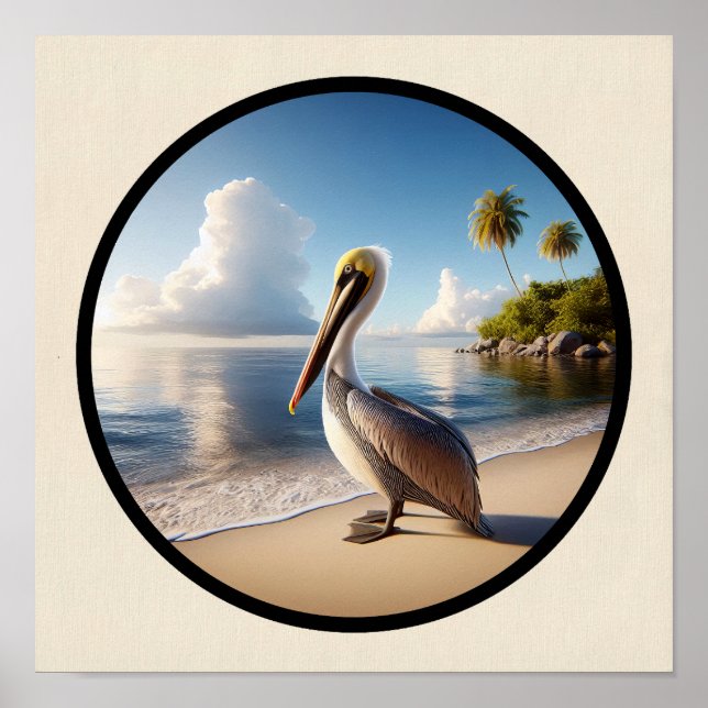 Poster Imagem circular 3D de um lindo Pelicano castanho (Frente)