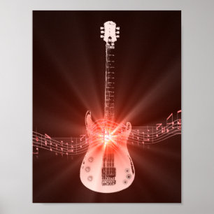 Poster Imagem da guitarra e das notas musicais