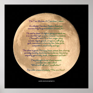 Poster Imagem da Lua com 2 WOLVES CHEROKEE TALE Art Poste