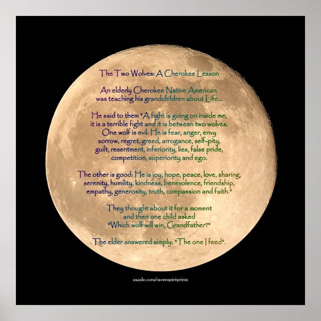 Poster Imagem da Lua com 2 WOLVES CHEROKEE TALE Art Poste (Frente)