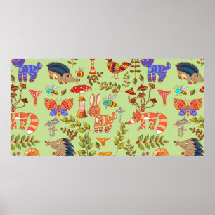 Poster Imagem da vida da floresta. Flora e fauna. Vinta