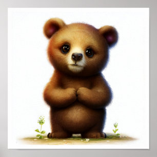 Poster Imagem de aquarela 3D de um Urso Marrom
