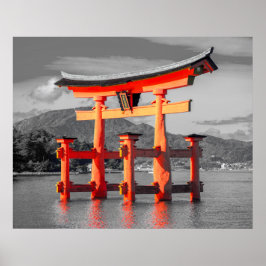 Poster Imagem de Black White Torii Gate Padoga Japão