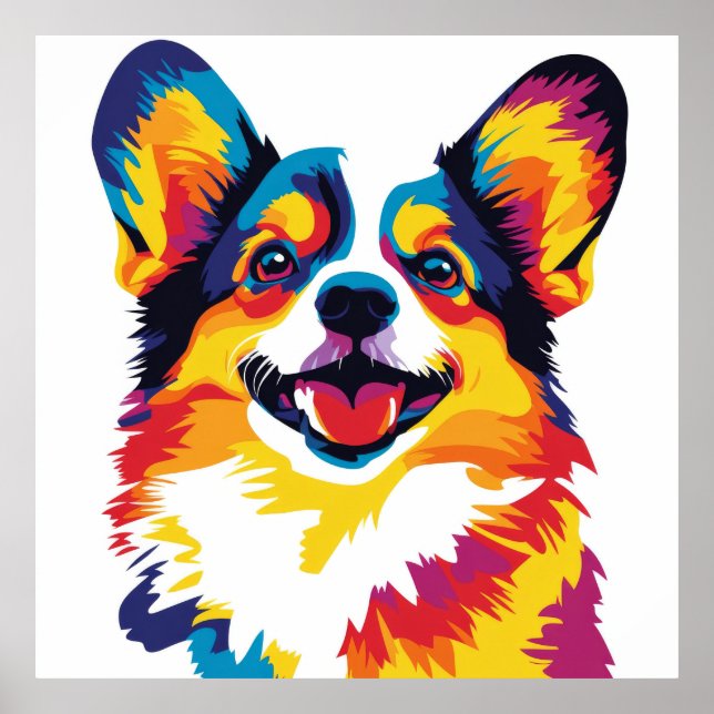 Poster Imagem de Cor de Água do Retrato Corgi (Frente)