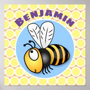 Poster Imagem de desenho animado amarelo de abelha voador