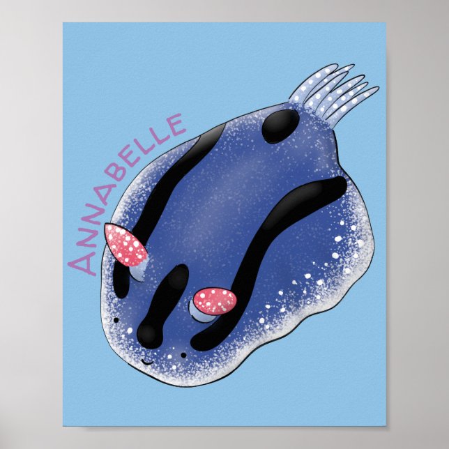 Poster Imagem de desenho animado azul-nudibranch bonito (Frente)
