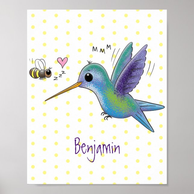 Poster Imagem de desenho animado de bee hummingbird (Frente)