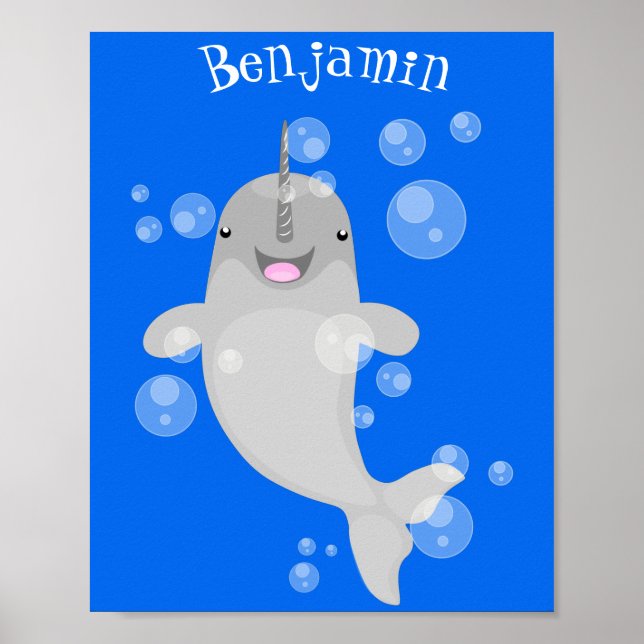 Poster Imagem de desenho animado de bolhas de narvais fel (Frente)