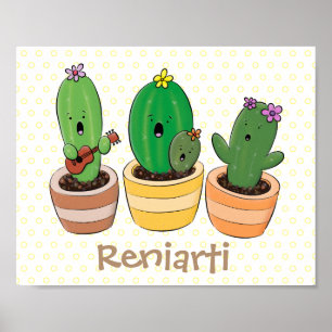 Poster Imagem de desenho animado de canto cacto cacto