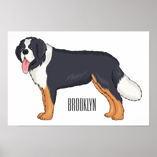 Poster Imagem de desenho animado de cão da montanha Berne (Frente)