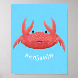 Poster Imagem de desenho animado de caranguejo vermelho-b