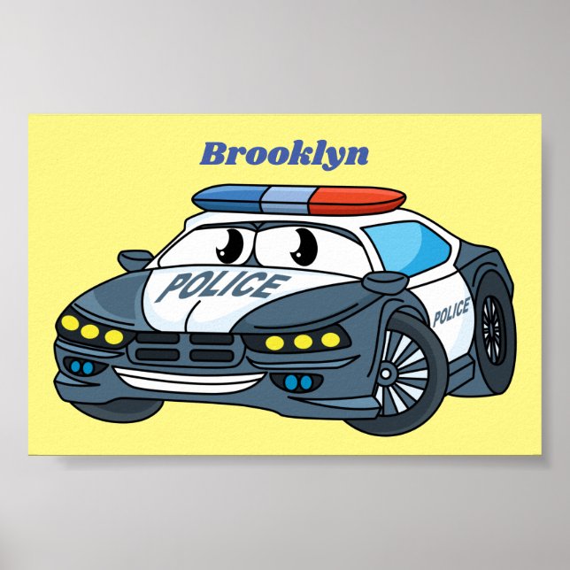 Poster Imagem de desenho animado de carro da polícia feli (Frente)