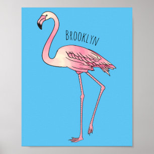Poster Imagem de desenho animado de pássaro Flamingo