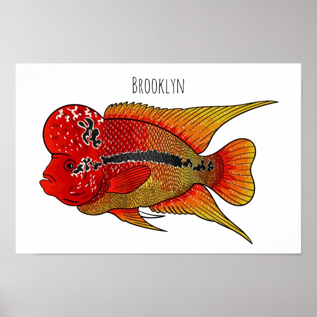 Poster Imagem de desenho animado de peixes-cichlid-Flor (Frente)