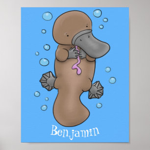 Poster Imagem de desenho animado de platypus de bebê feli