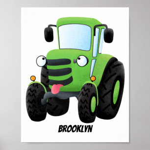 Poster Imagem de desenho animado de trator fazenda verde-