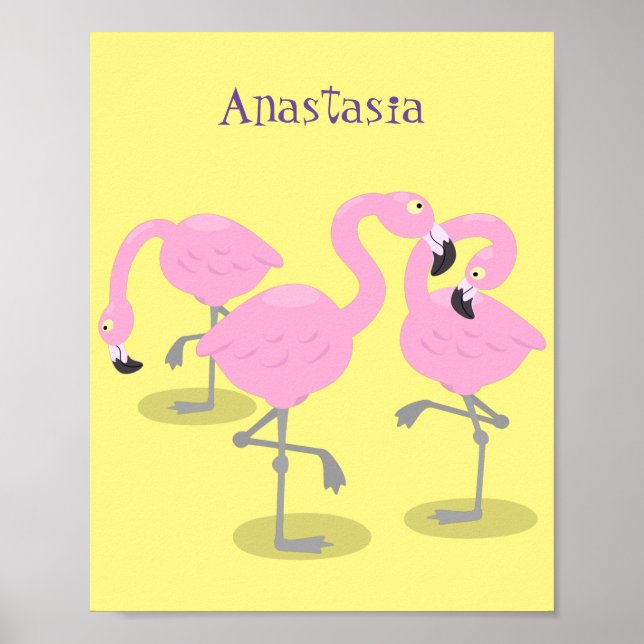 Poster Imagem de desenho animado rosa-claro flamingo trio (Frente)