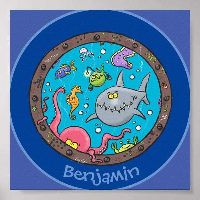 Poster Imagem de desenhos animados de criaturas marinhas  (Frente)