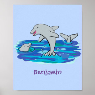 Poster Imagem de desenhos animados de golfinhos alegres e