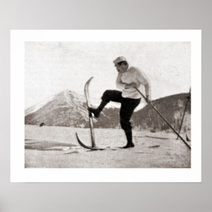 Poster Imagem de esqui Vintage, esquis de Wooden, solteir