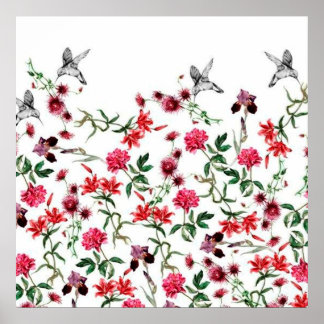Póster imagem de flores e passaros