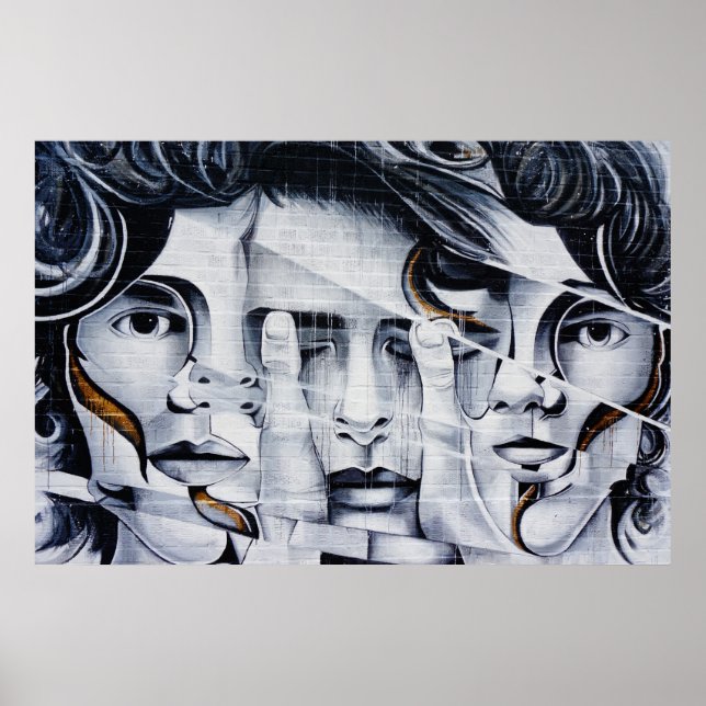 Poster Imagem de Grafite de Rostos Pretos e Brancos (Frente)