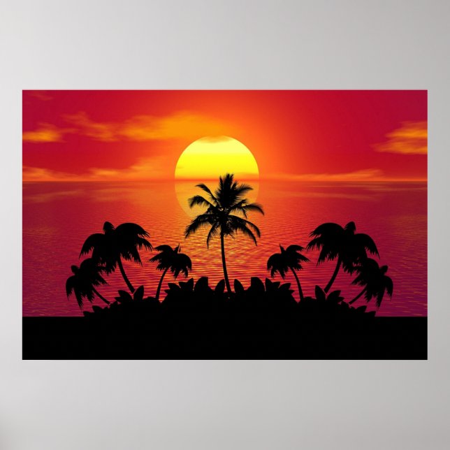 Poster Imagem de Palmeiras de Sunset Nature (Frente)