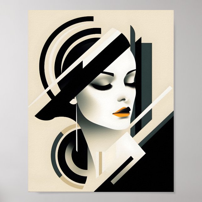 Poster Imagem de Retrato da Mulher Elegante Na moda Art (Frente)