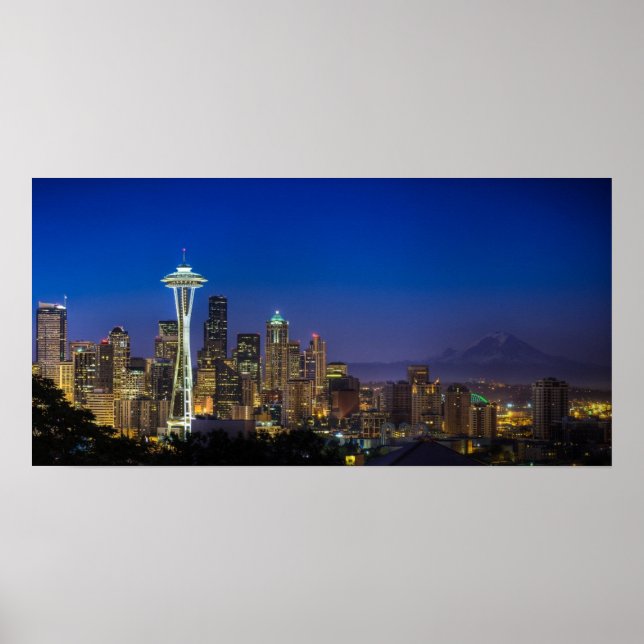 Poster Imagem de Seattle Skyline nas horas da manhã. (Frente)