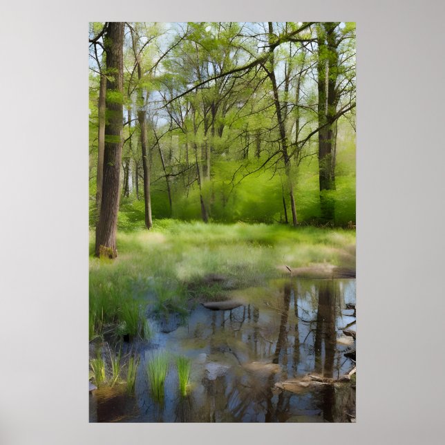 Poster Imagem de uma paisagem florestal em um pântano (Frente)