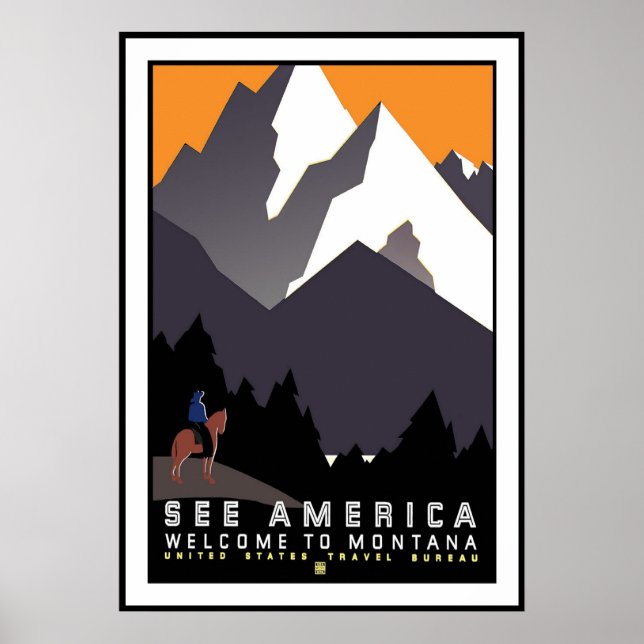 Poster Imagem de Viagem Montana Vintage Retro para Impres (Frente)