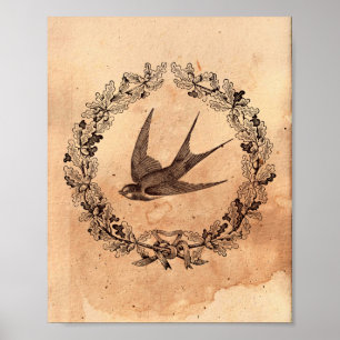Poster Imagem de vintagem Pássaro Comprimir quadro Tea Ma