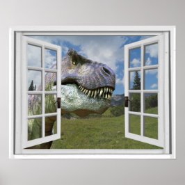 Póster Imagem do Dinossauro T-Rex Vista Janela Falsa