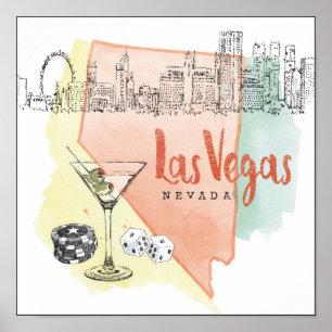 Póster Imagem do esboço da aguarela de Las Vegas, Nevada