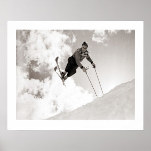 Póster Imagem do esqui do vintage, truques em esquis