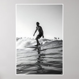 Poster Imagem do Surf preto e branco da Vintage