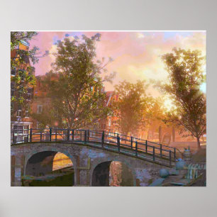 Poster Imagem do vintage, Delft, ponte sobre um canal