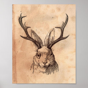 Poster Imagem do Vintage Jackalope Rabbit Tea Manchou Pap