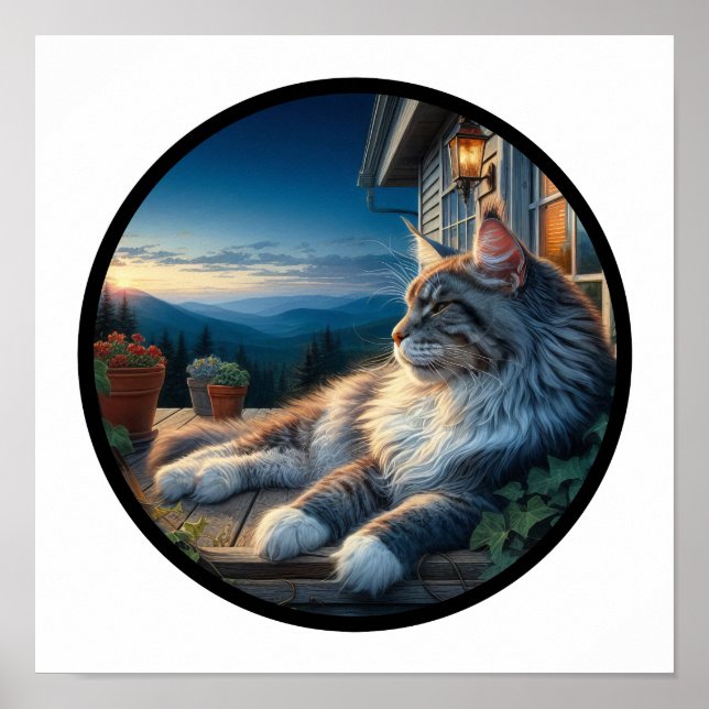 Poster Imagem em 3D Circular de um Bonito Gato de Moon Ma (Frente)