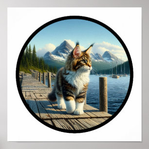 Poster Imagem em 3D Circular de um Bonito Gato de Moon Ma