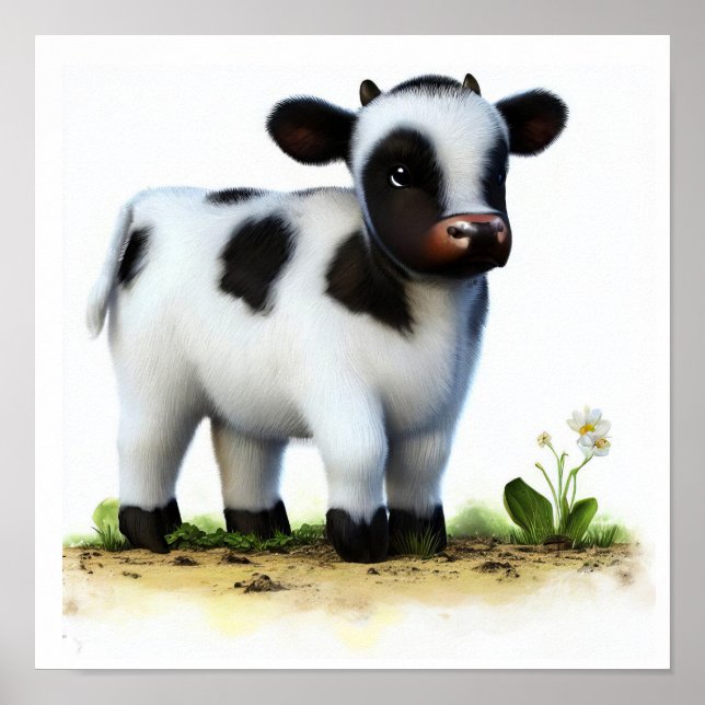 Poster Imagem em 3D de uma Vaca Holstein Jovem (Frente)