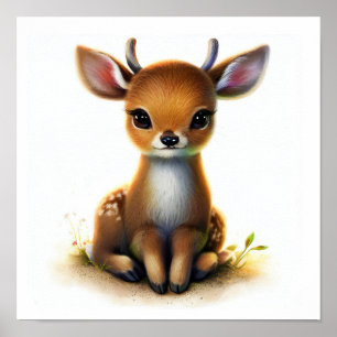 Poster Imagem em aquarela 3D de um Jovem Deer