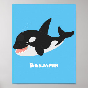 Poster Imagem engraçada de desenhos animados de orca,