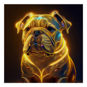 Póster Imagem Fantasia Bulldog Inglês Amarelo Neon