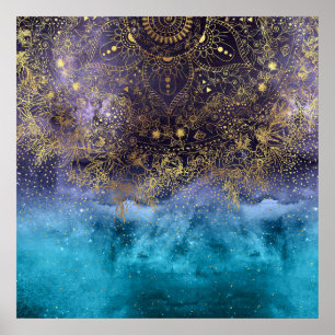 Póster Imagem floral Dourado da mandala e dos confetes