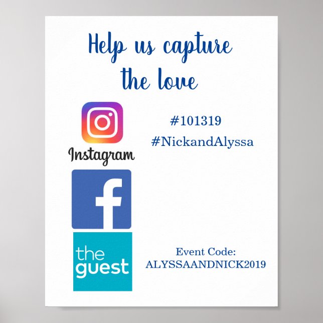 Poster Imagem Hashtag Informações de casamento (Frente)