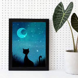 Poster Imagem moderna do céu estrelado de gato preto