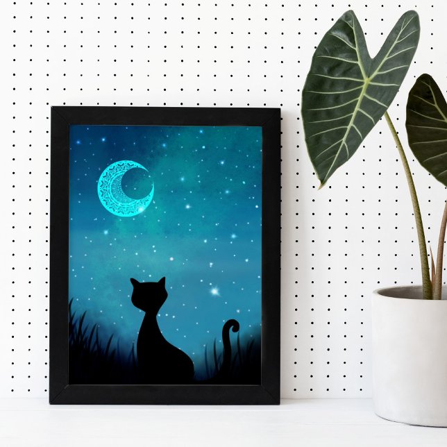 Poster Imagem moderna do céu estrelado de gato preto (Criador carregado)