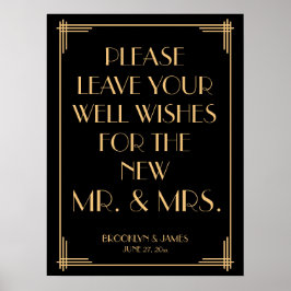 Póster Imagem Negra Deco Dourada Gatsby Guestbook Sinal 1