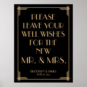 Póster Imagem Negra Deco Dourada Gatsby Guestbook Sinal 1